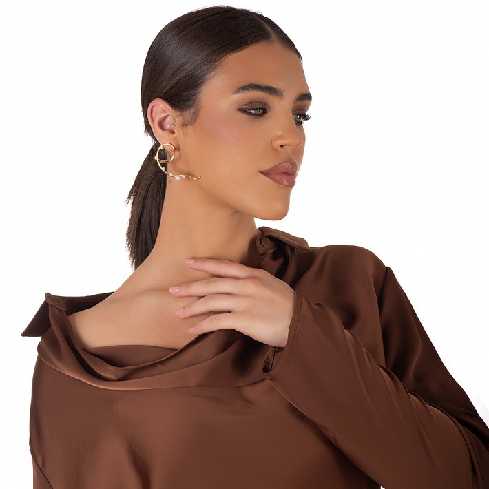 Oxzen ασημένιο σκουλαρίκι χειροποίητο μακρύ με πέρλες