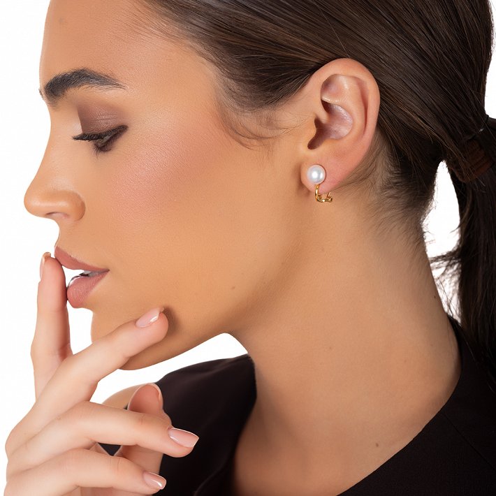 Oxzen ασημένιο σκουλαρίκι πιαστή πέρλα