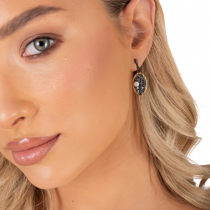 Oxzen ασημένιο σκουλαρίκι χειροποίητο με πέρλα