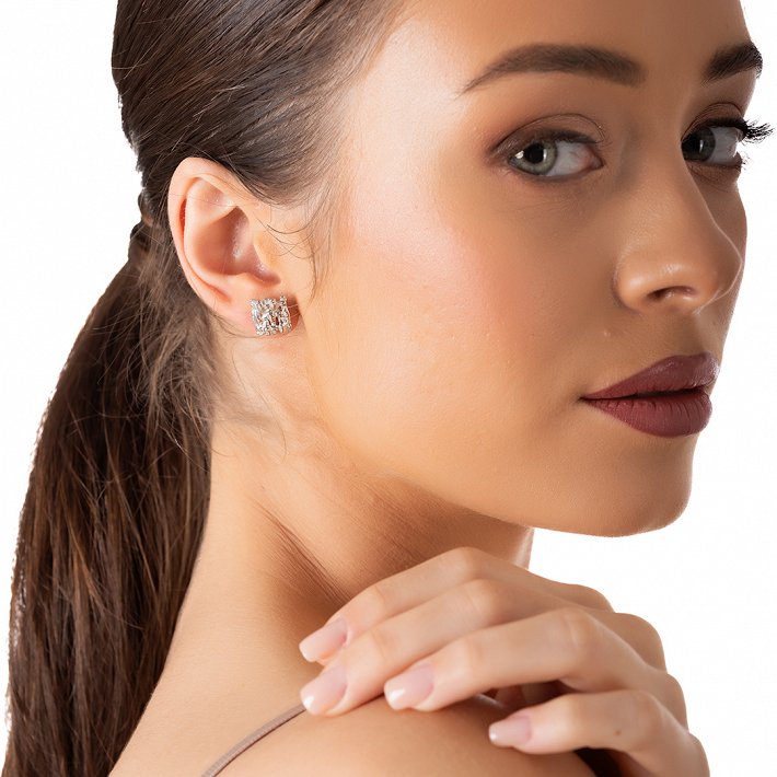 Oxzen ασημένιο σκουλαρίκι καρφωτό πλεξούδα