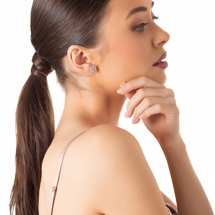 Oxzen ασημένιο σκουλαρίκι καρφωτό πλεξούδα