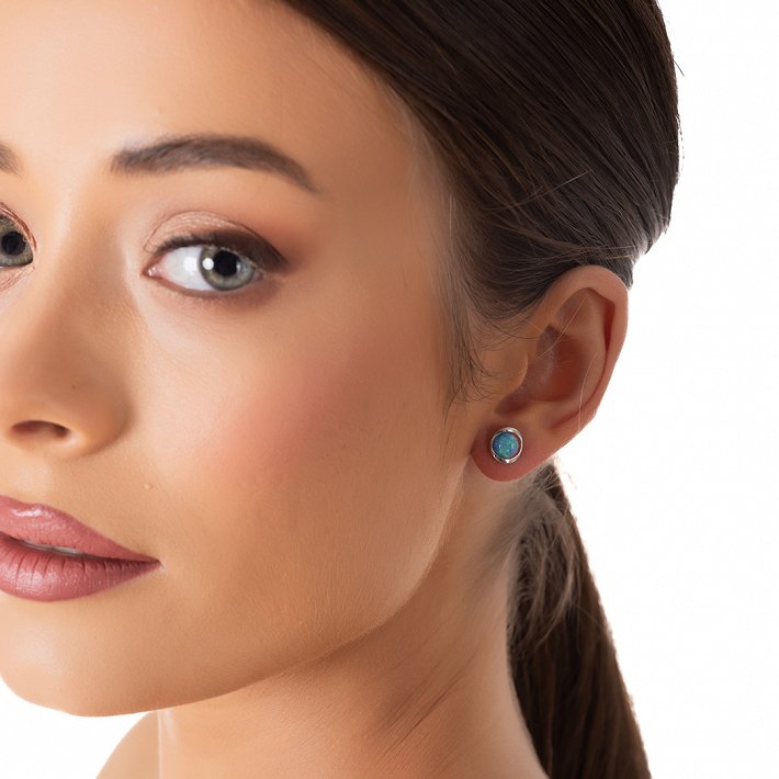 Oxzen ασημένιο σκουλαρίκι καρφωτό με οπάλιο