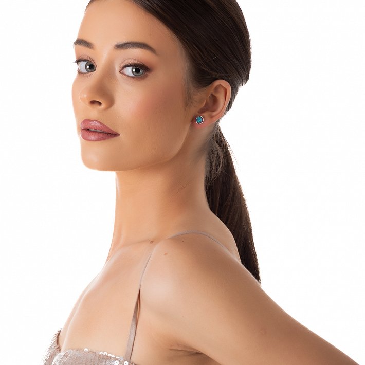 Oxzen ασημένιο σκουλαρίκι καρφωτό με οπάλιο