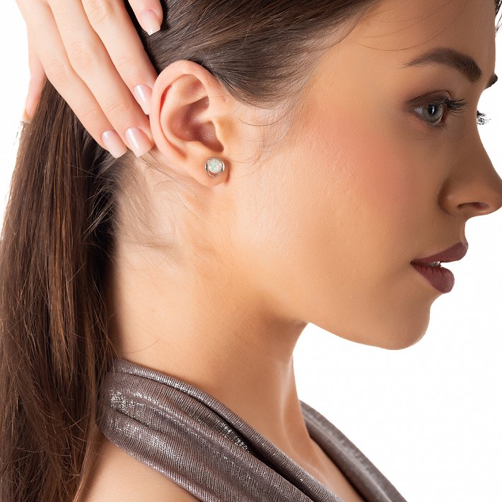 Oxzen ασημένιο σκουλαρίκι καρφωτό με οπάλιο