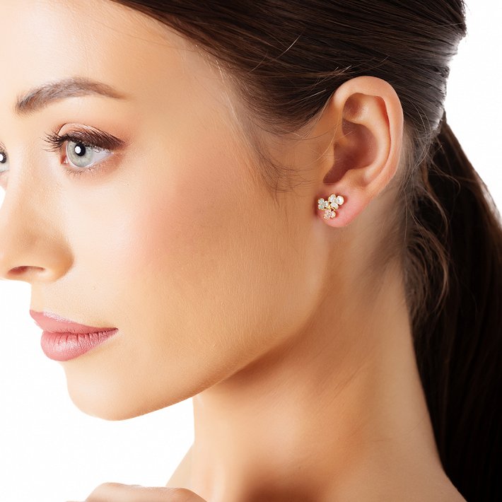 Oxzen ασημένιο σκουλαρίκι καρφωτό, πολύχρωμα λουλούδια