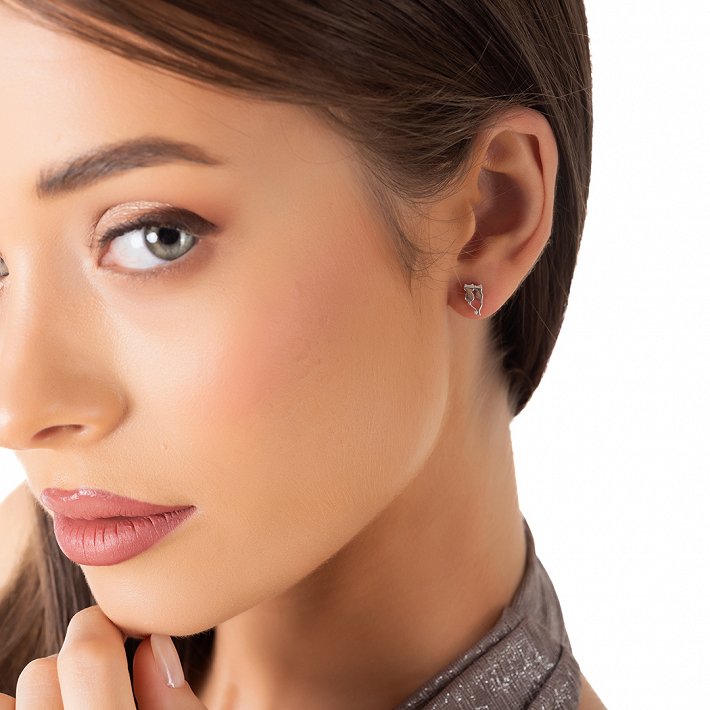 Oxzen ασημένιο σκουλαρίκι καρφωτό με γατούλες