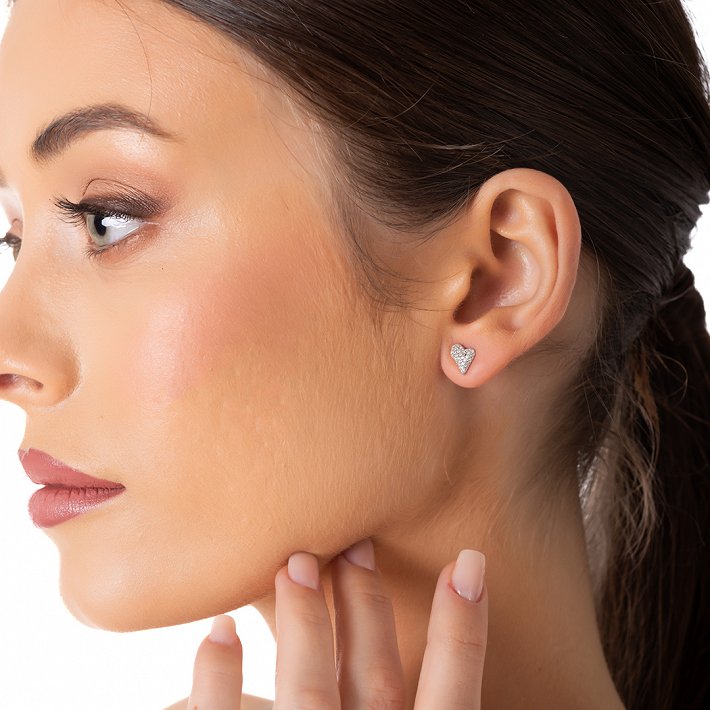 Oxzen ασημένιο σκουλαρίκι καρφωτό με λευκά ζιργκόν