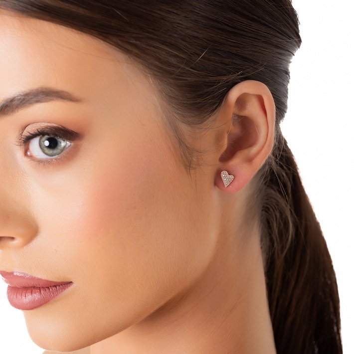 Oxzen ασημένιο σκουλαρίκι καρφωτό με λευκά ζιργκόν