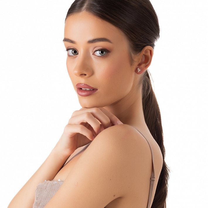 Oxzen ασημένιο σκουλαρίκι καρφωτό με λευκά ζιργκόν