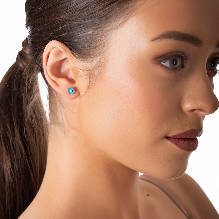 Oxzen ασημένιο σκουλαρίκι καρφωτό γαλάζιο με σμάλτο