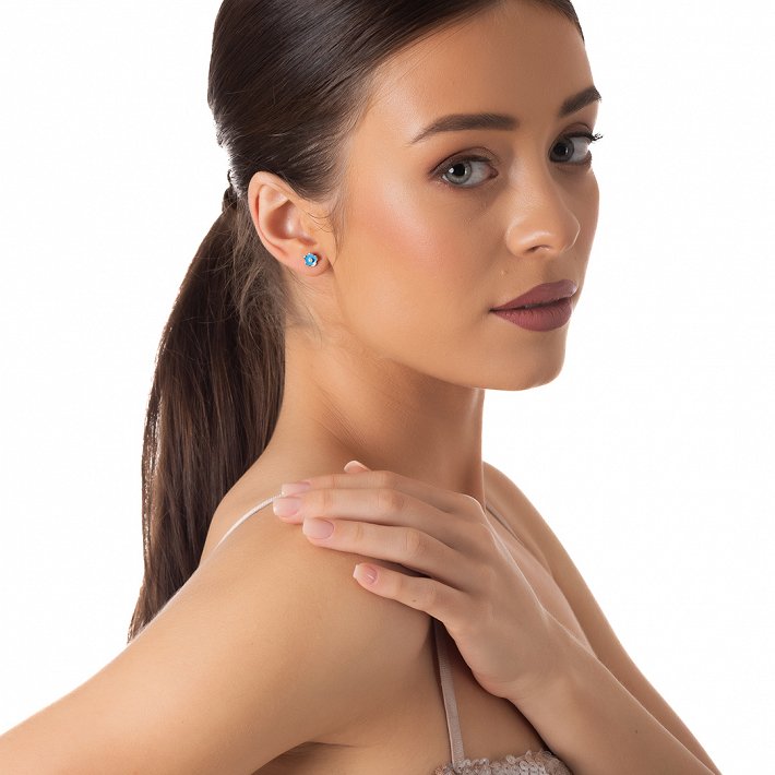 Oxzen ασημένιο σκουλαρίκι καρφωτό γαλάζιο με σμάλτο