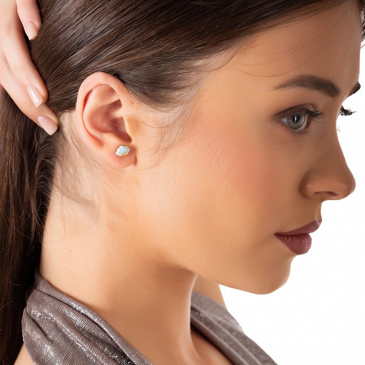 Oxzen ασημένιο σκουλαρίκι καρφωτό κοχύλι και αστερίας