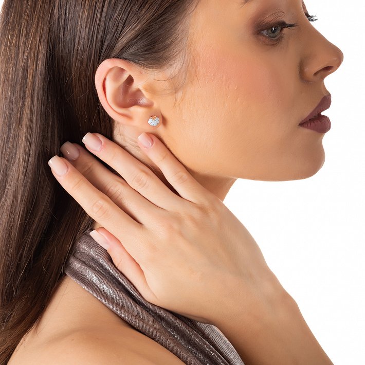 Oxzen ασημένιο σκουλαρίκι καρφωτό κοχύλι και αστερίας