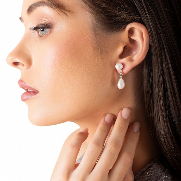 Oxzen ασημένιο σκουλαρίκι κρεμαστό με πέρλα