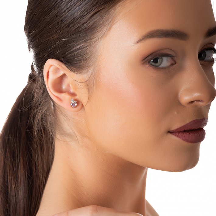 Oxzen ασημένιο σκουλαρίκι καρφωτό καρδιά με ζιργκόν