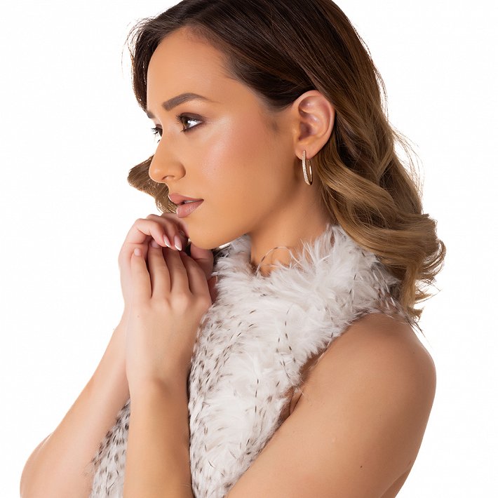 Oxzen ασημένιο σκουλαρίκι μακρύ κρίκος με λευκά ζιργκόν