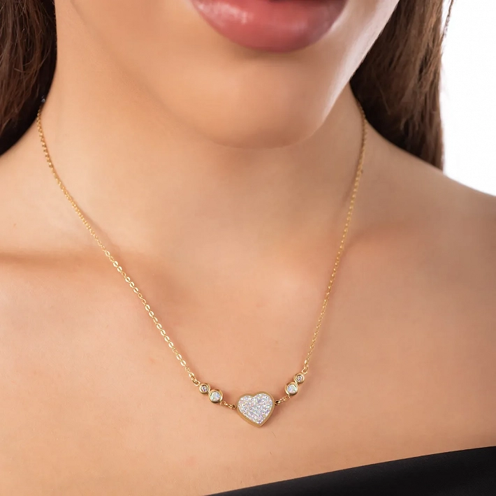 Oxzen κολιέ από ανοξείδωτο ατσάλι, καρδιά με κρύσταλλα