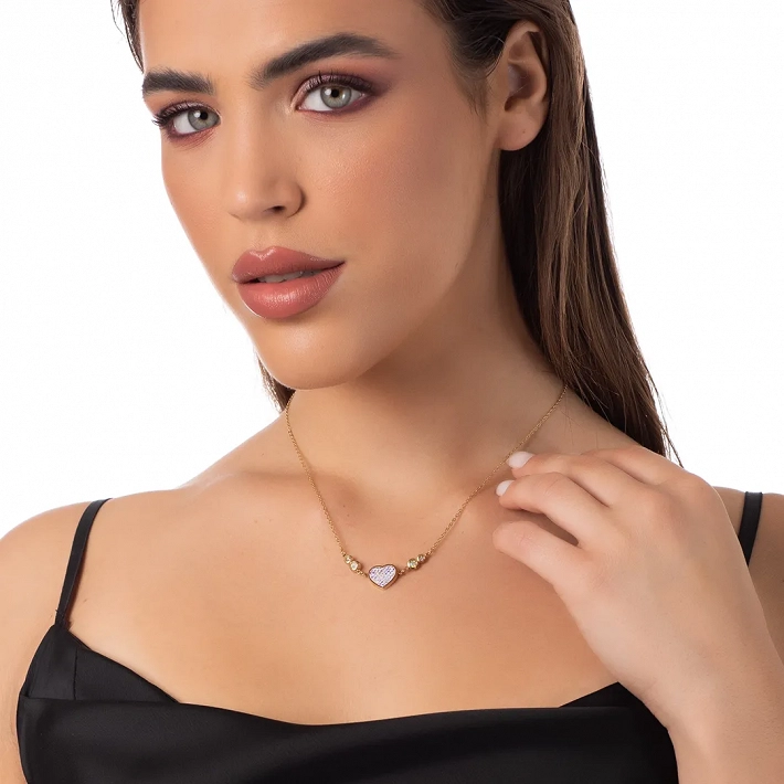 Oxzen κολιέ από ανοξείδωτο ατσάλι, καρδιά με κρύσταλλα