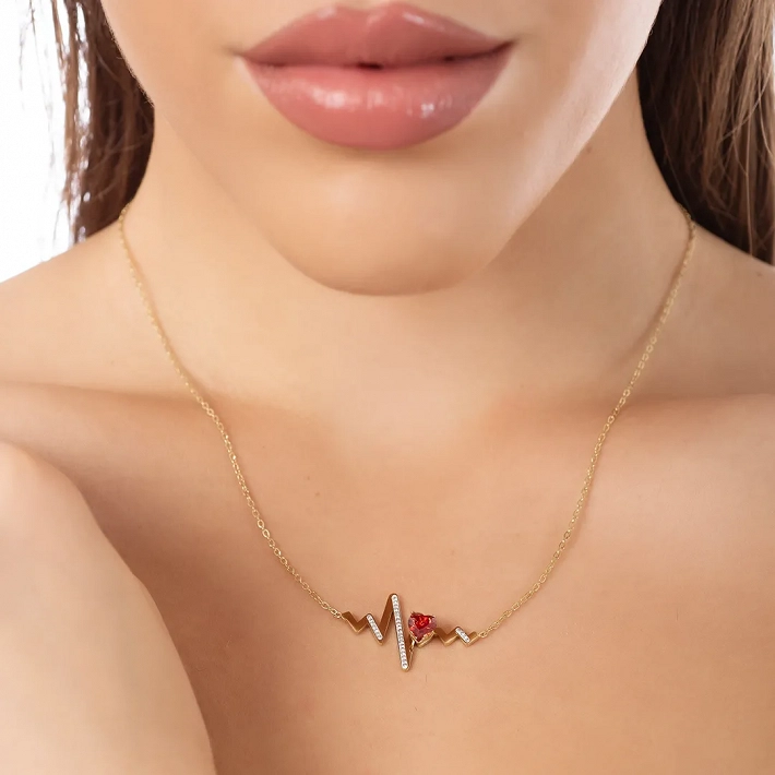 Oxzen γυναικείο κολιέ από ανοξείδωτο ατσάλι καδριογράφημα με κόκκινο ζιργκόν