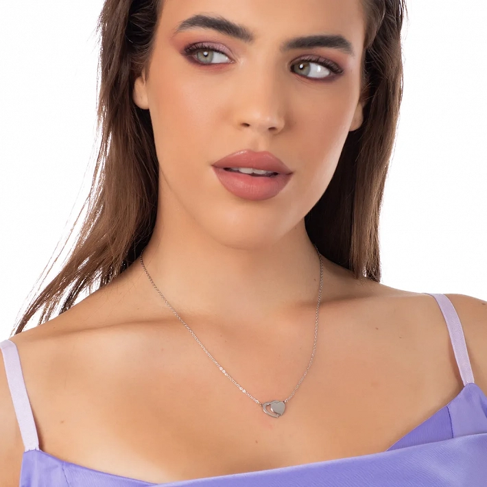 Oxzen γυναικείο κολιέ από ανοξείδωτο ατσάλι διπλή καρδιά