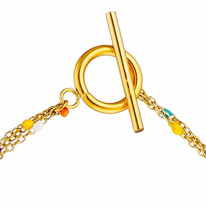 Oxzen ατσάλινο κολιέ τριπλό επιχρυσωμένο με ημιπολύτιμους λίθους