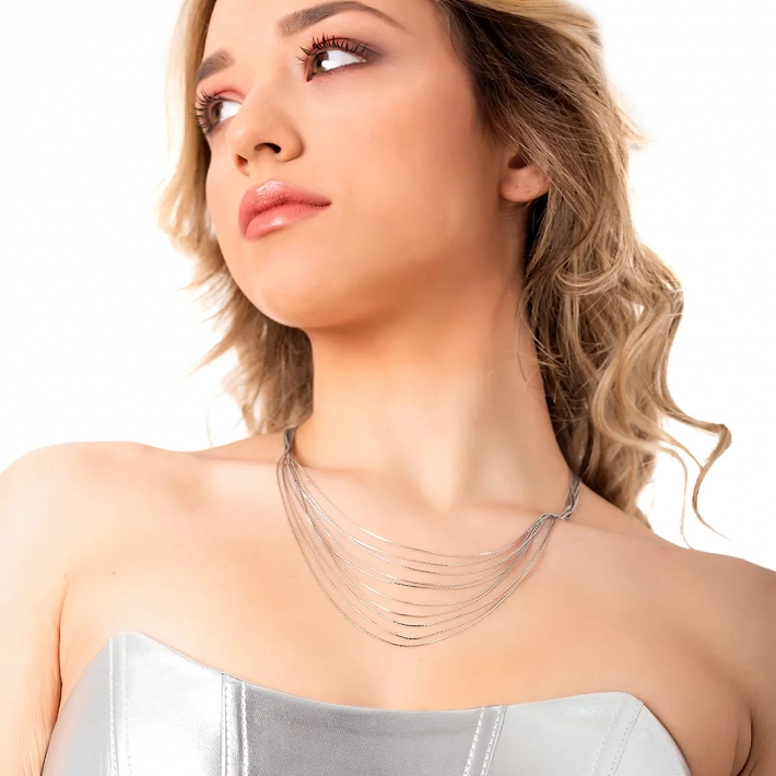 Oxzen ατσάλινο κολιέ με δέκα αλυσίδες