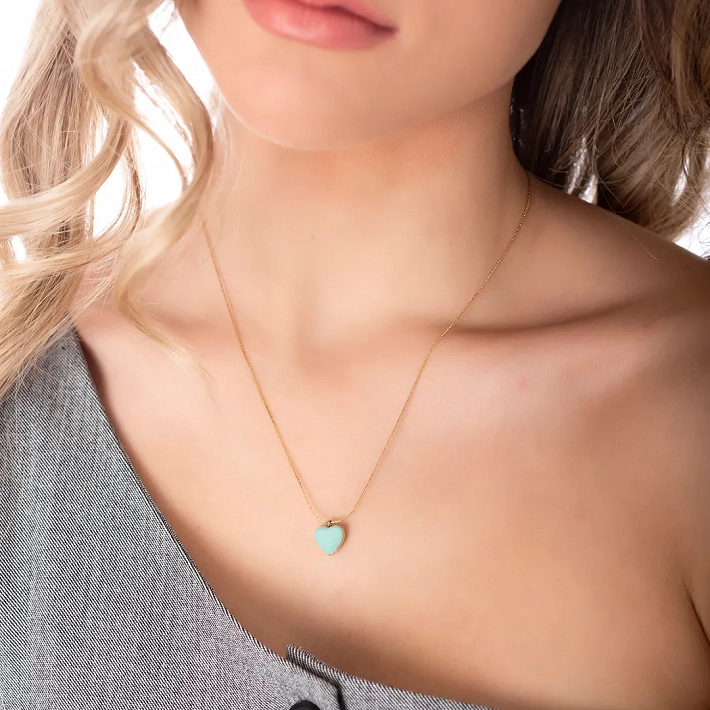 Oxzen ατσάλινο κολιέ καρδιά με τιρκουάζ πέτρα