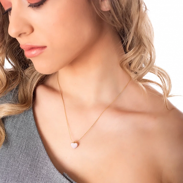 Oxzen ατσάλινο κολιέ καρδιά με ροζ πέτρα