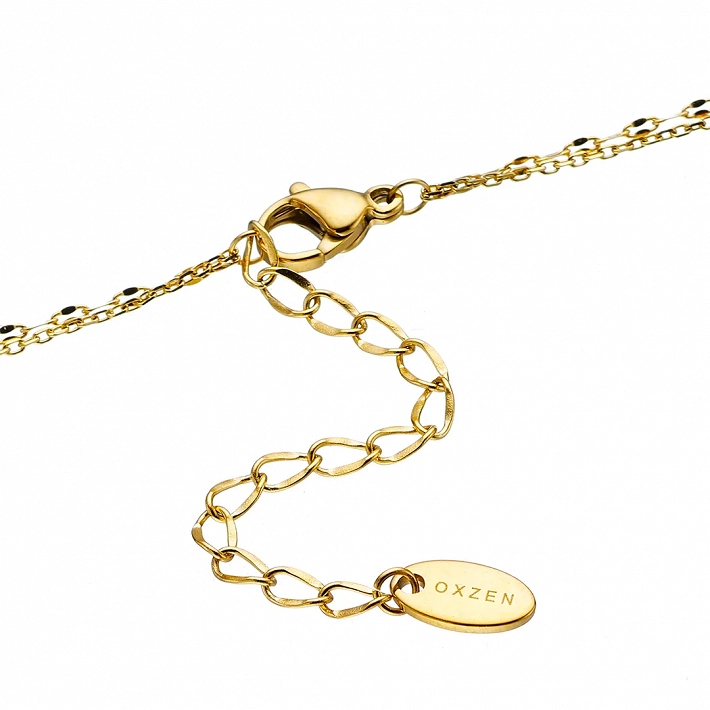 Oxzen ατσάλινο κολιέ διπλό με λευκά ζιργκόν