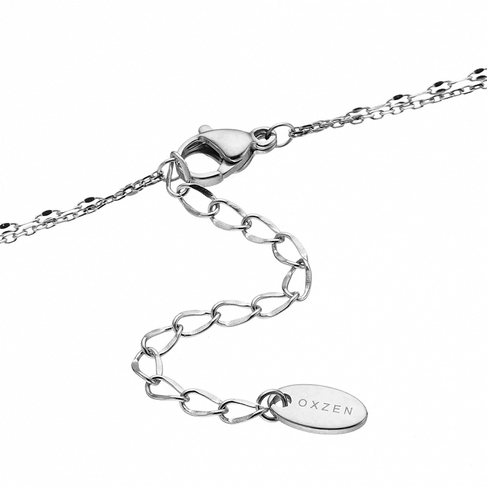 Oxzen ατσάλινο κολιέ διπλό με λευκά ζιργκόν