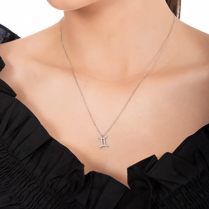 Oxzen γυναικείο κολιέ Zodiac από ανοξείδωτο ατσάλι Δίδυμοι (Gemini)