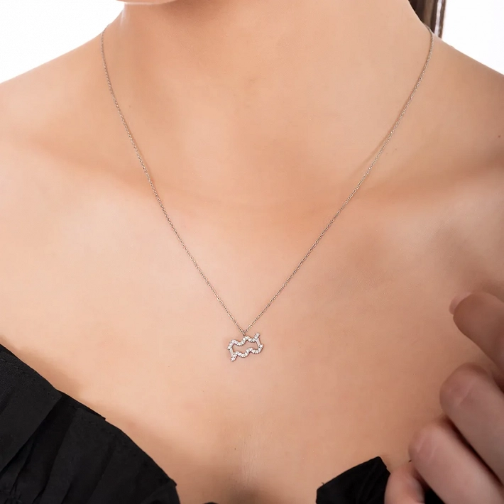 Oxzen γυναικείο κολιέ Zodiac από ανοξείδωτο ατσάλι Υδροχόος (Aquarius)