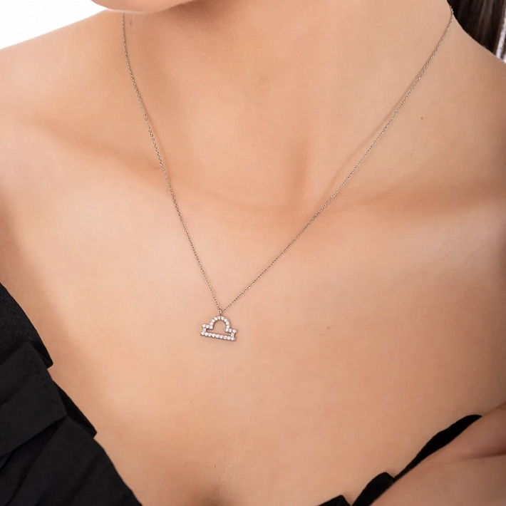 Oxzen γυναικείο κολιέ Zodiac από ανοξείδωτο ατσάλι Ζυγός (Libra)