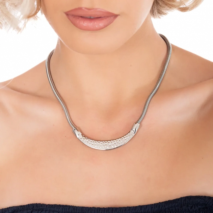 Oxzen γυναικείο κολιέ από ανοξείδωτο ατσάλι με σαγρέ στοιχείο