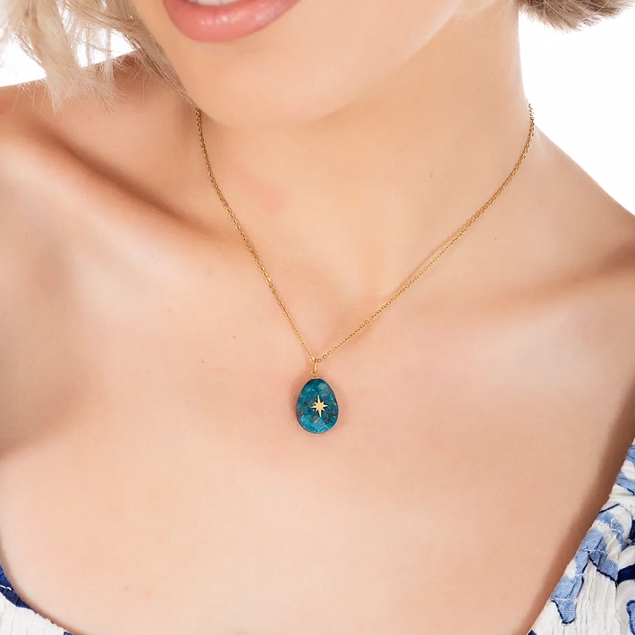 Oxzen γυναικείο κολιέ από ανοξείδωτο ατσάλι επιχρυσωμένο ορυκτή πέτρα