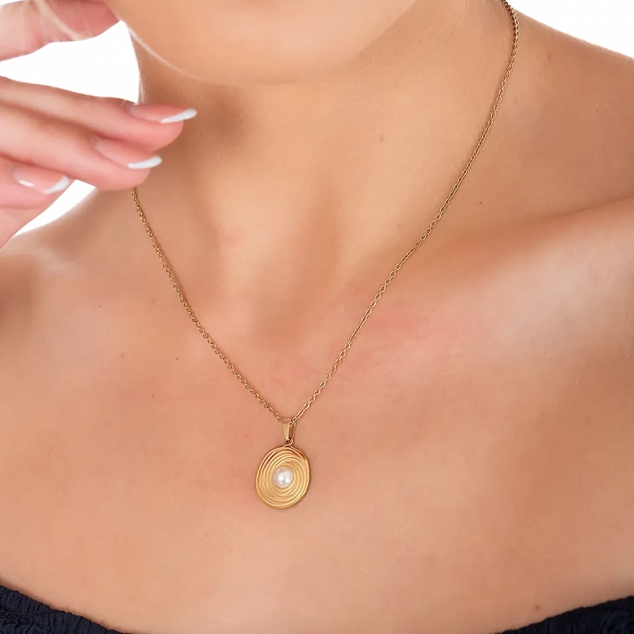 Oxzen γυναικείο κολιέ από ανοξείδωτο ατσάλι με πέρλα