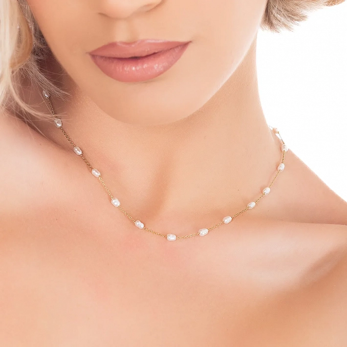 Oxzen γυναικείο κολιέ από ανοξείδωτο ατσάλι με πέρλες