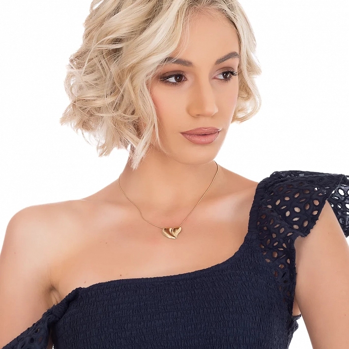 Oxzen γυναικείο κολιέ από ανοξείδωτο ατσάλι επιχρυσωμένο καρδιά μεγάλη