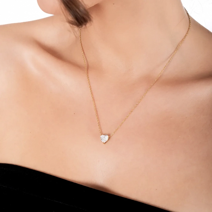 Oxzen κολιέ από ανοξείδωτο ατσάλι καρδούλα με λευκό ζιργκόν