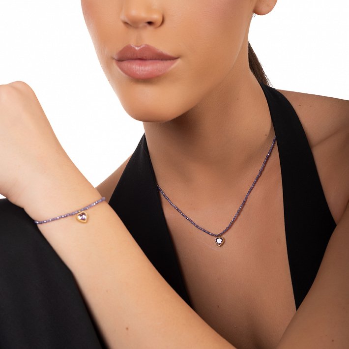 Oxzen ατσάλινο κολιέ με σπινέλιο και καρδιά