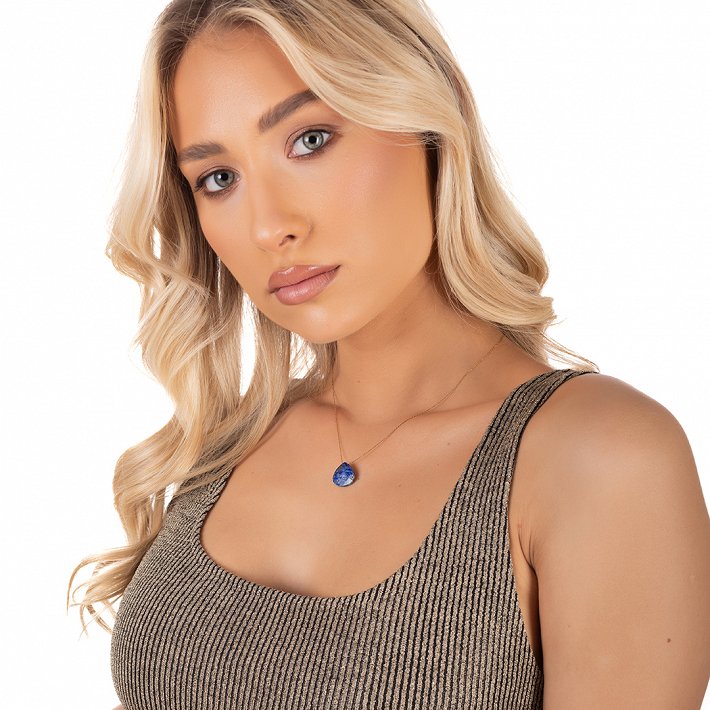 Oxzen ατσάλινο κολιέ με ορυκτή πέτρα