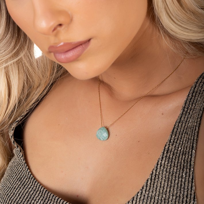 Oxzen ατσάλινο κολιέ με ορυκτή πέτρα