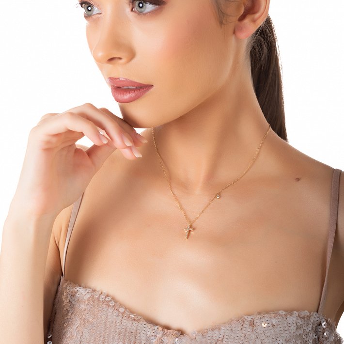 Oxzen ατσάλινο κολιέ σταυρός με ζιργκόν