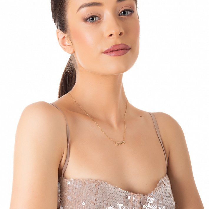 Oxzen ατσάλινο κολιέ άπειρο με λευκά ζιργκόν