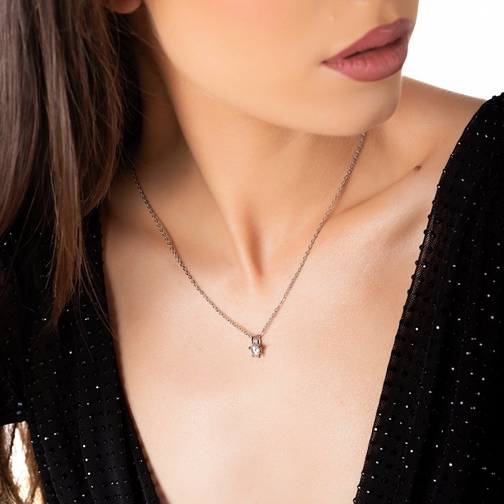 Oxzen ατσάλινο κολιέ μονόπετρο με ζιργκόν