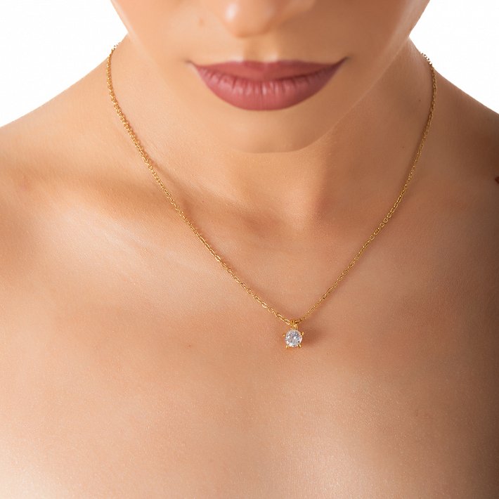 Oxzen ατσάλινο κολιέ μονόπετρο με ζιργκόν