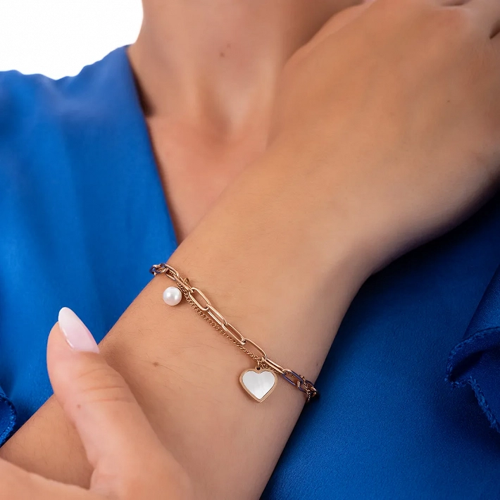 Oxzen ατσάλινο βραχιόλι με διπλή αλυσίδα και κρεμαστή καρδιά