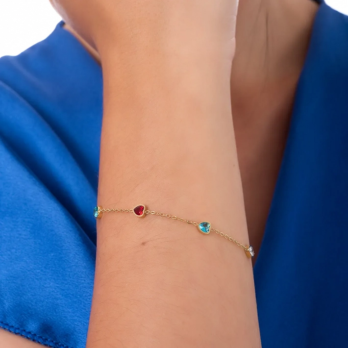 Oxzen ατσάλινο βραχιόλι με πολύχρωμες καρδιές