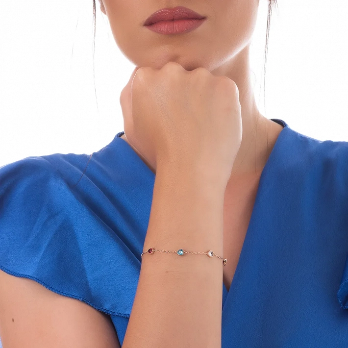 Oxzen ατσάλινο βραχιόλι με πολύχρωμες καρδιές