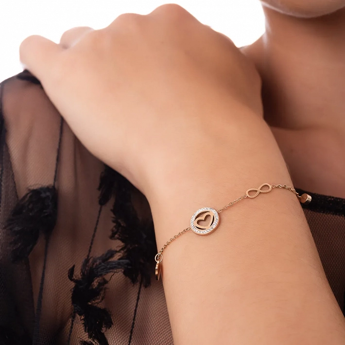 Oxzen ατσάλινο βραχιόλι με καρδιά και κρεμαστά στοιχεία